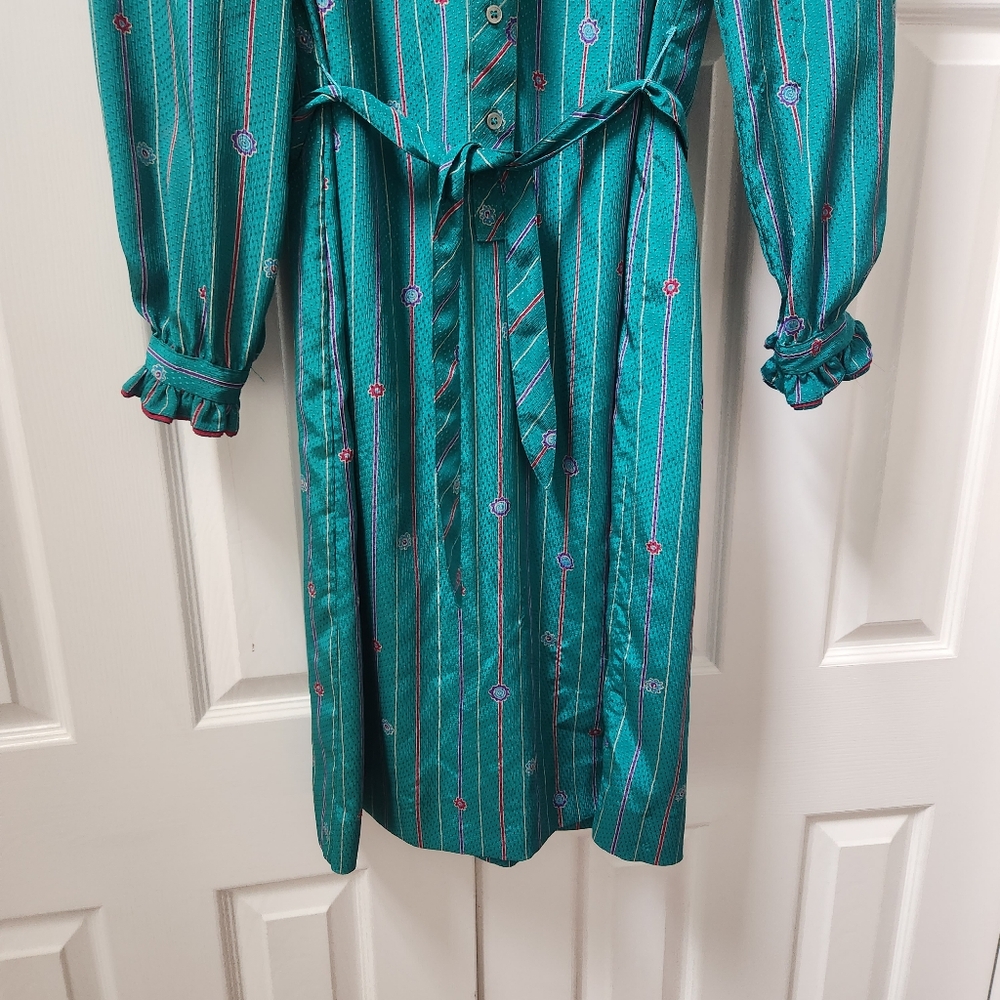 Vintage Schrader Sport Petites Green Long Sleeve Dress, Union Tag - Picture 6 of 15